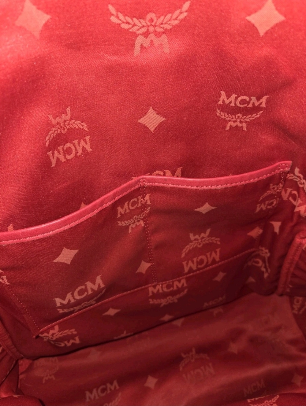 MCM Redish/ Pink Leather FULL Size Studded Backpack w Gold Hardware (EUC) - Picture 14 of 17